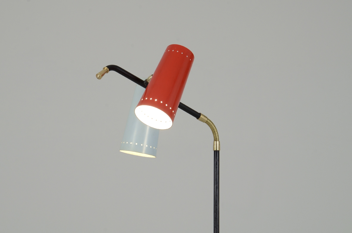 Stilux, rare and refined floor lamp with two adjustable shades, 1950's