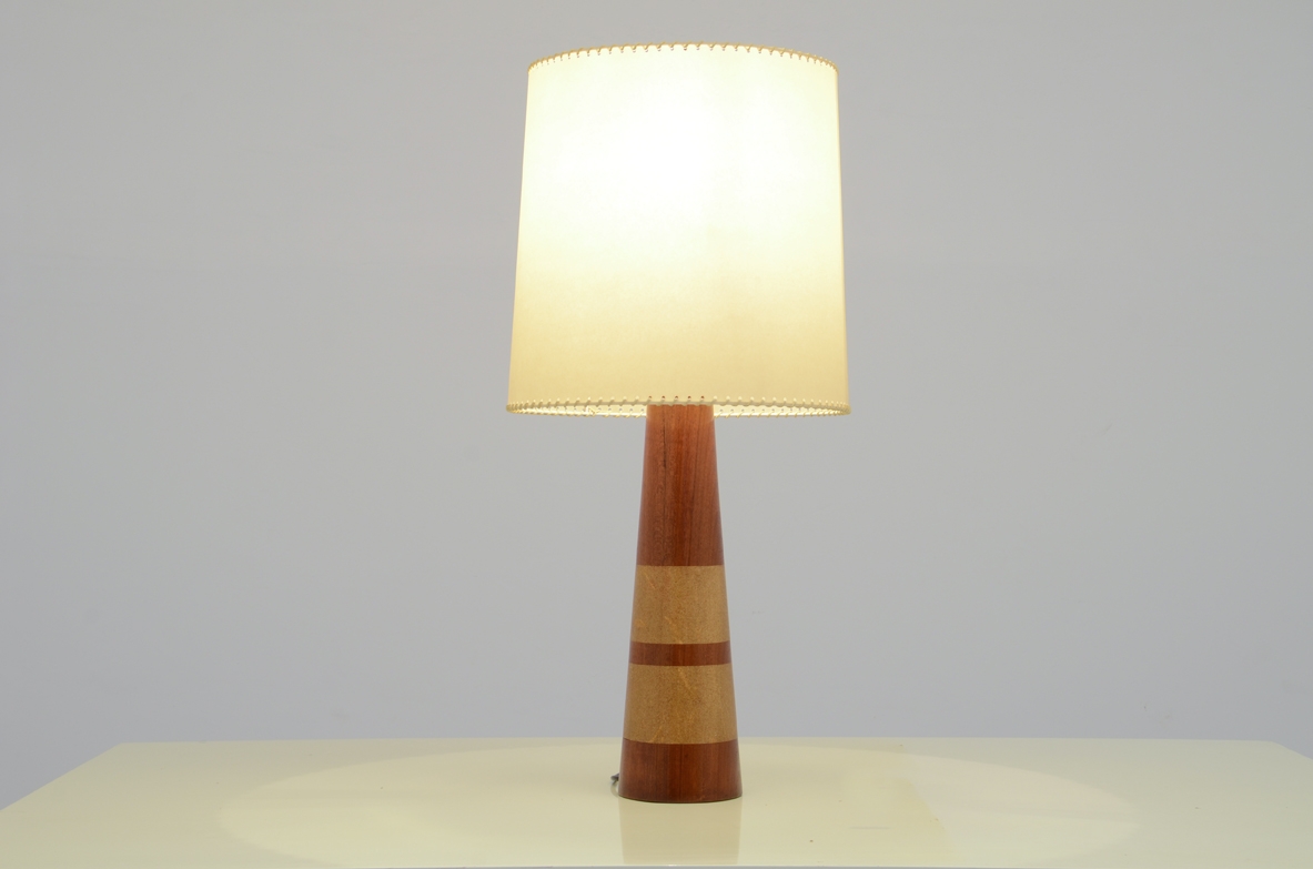 Table lamp in teak with cork inlays, Denmark, 1950's.