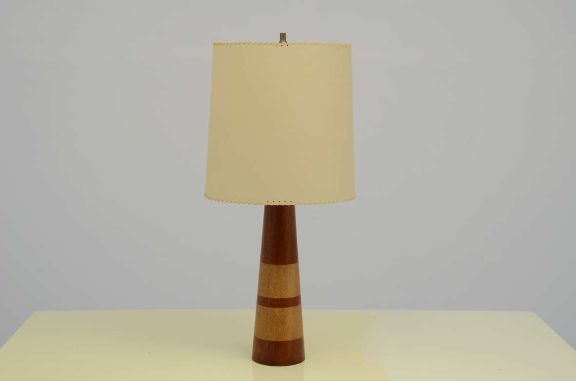 Table lamp in teak with cork inlays, Denmark, 1950's.