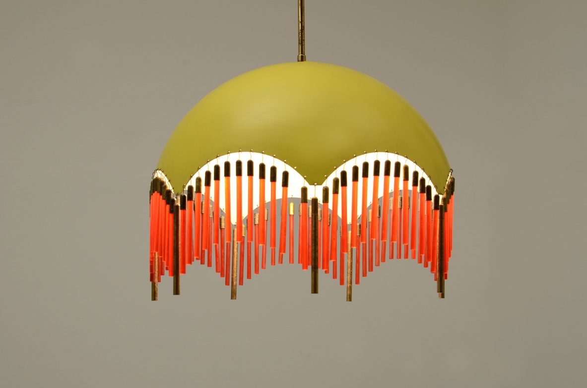 Angelo Lelli, raffinato lampadario produzione Arredoluce, 1950.