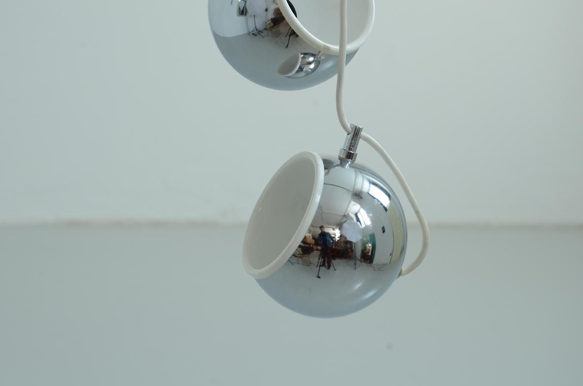 Guzzini, rare 9 sphere pendant lamp in metal. Italy 1960's.