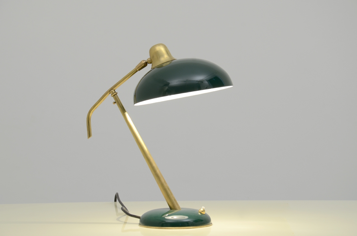 Table lamp in brass and a nice green color, Italy 1950's.