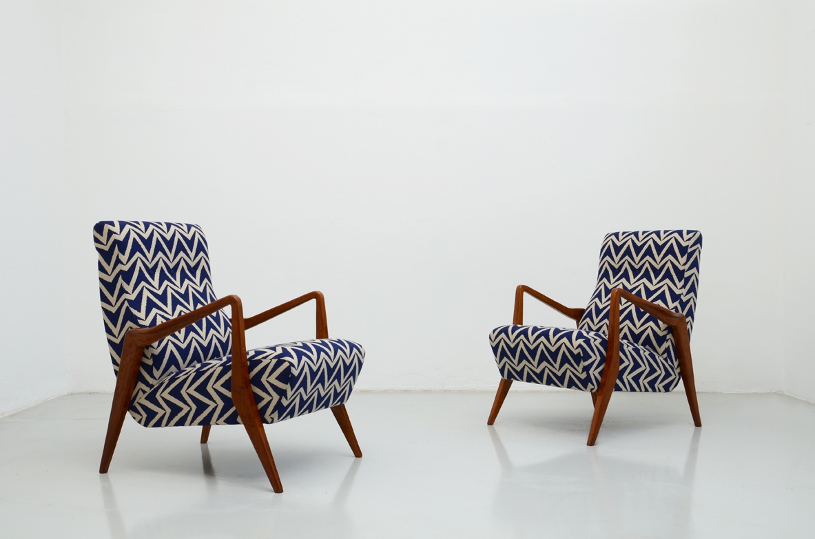 Beautiful pair of modernist 1950's Armchairs in the style of Gio Ponti.