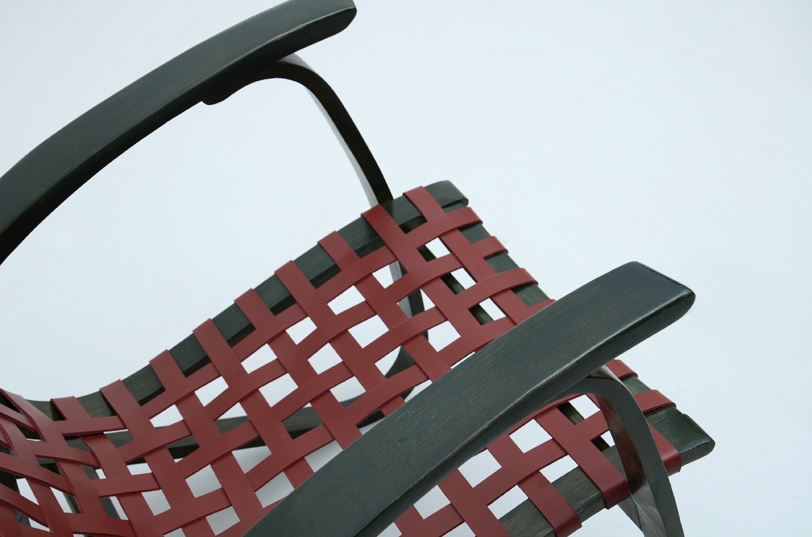 Jan Vanek, stunning pair of easy chairs in bent wood, polished with their original dark green color, Prague 1949.
