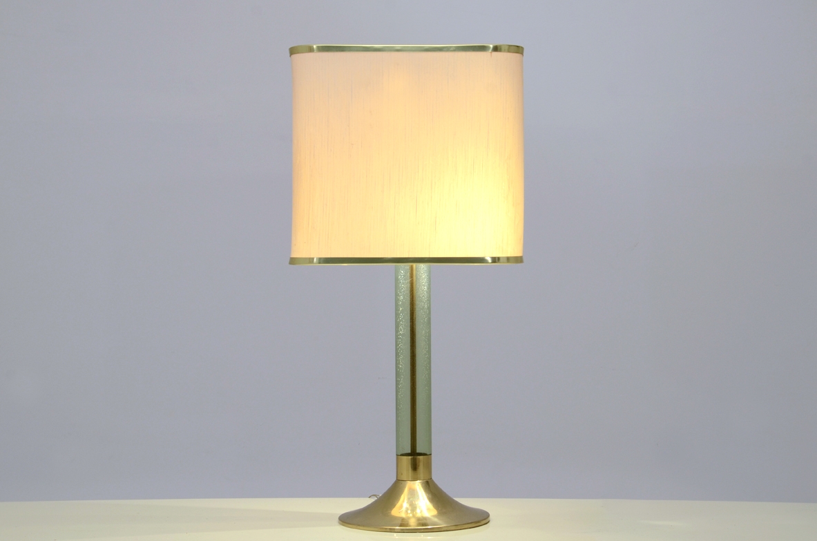 Big table lamp in brass with plexiglass tube, Italy 1970's.