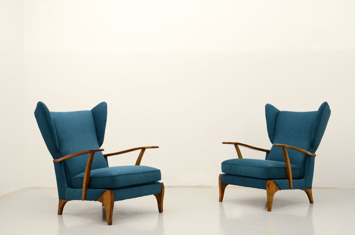 Pair of stunning 1940's adjustable armchairs in cherry wood.  Attr. Guglielmo Ulrich and Fede Cheti.
