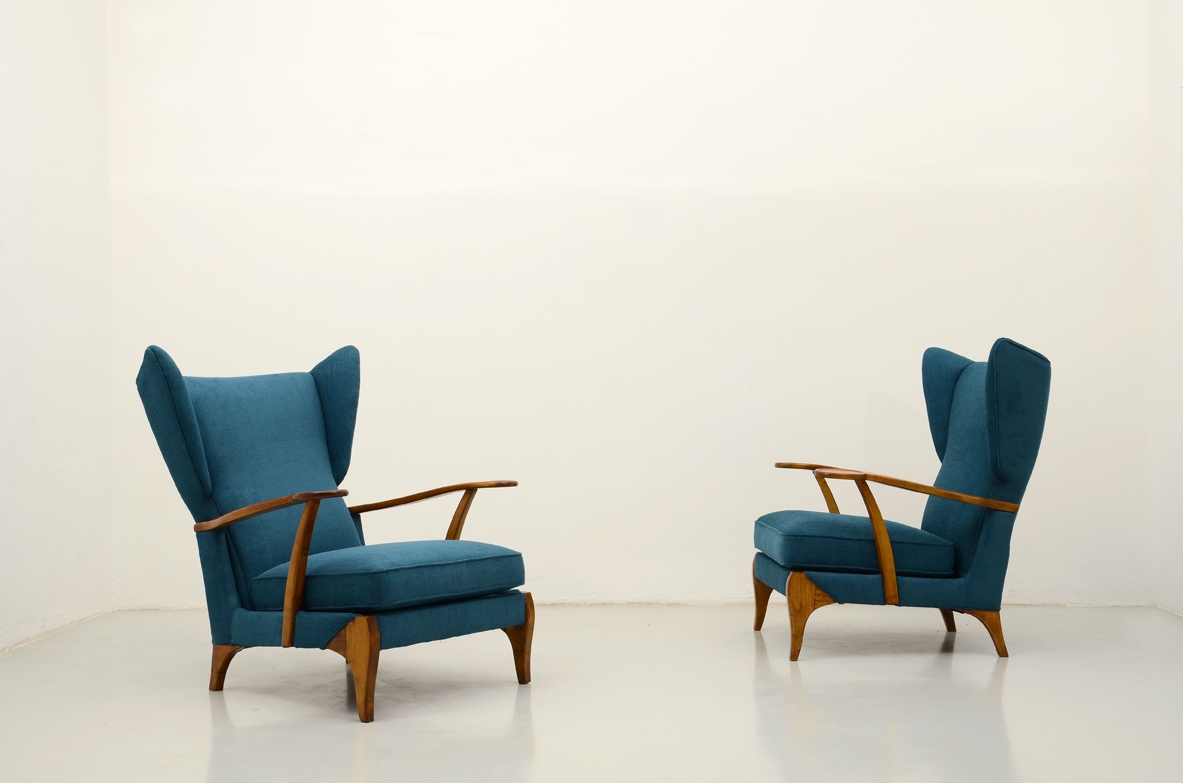 Pair of stunning 1940's adjustable armchairs in cherry wood.  Attr. Guglielmo Ulrich and Fede Cheti.