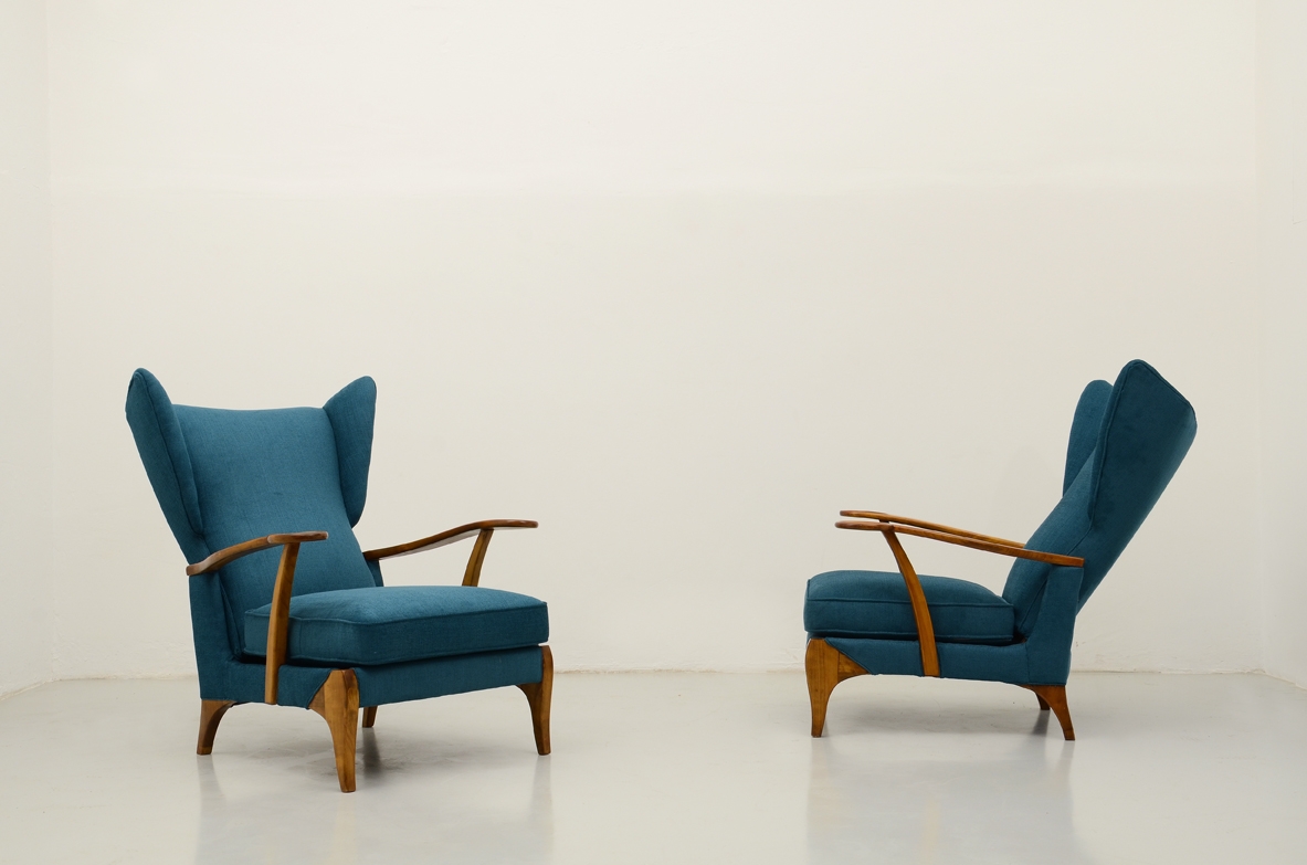 Pair of stunning 1940's adjustable armchairs in cherry wood.  Attr. Guglielmo Ulrich and Fede Cheti.