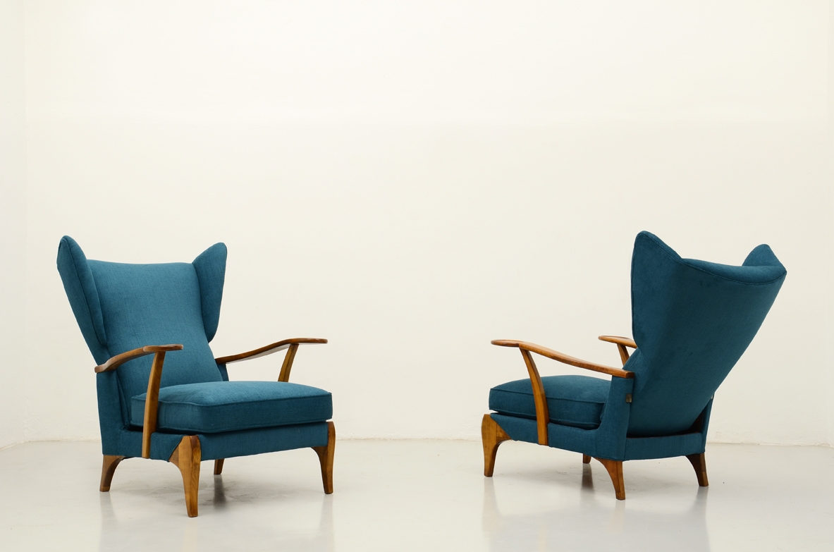 Pair of stunning 1940's adjustable armchairs in cherry wood.  Attr. Guglielmo Ulrich and Fede Cheti.
