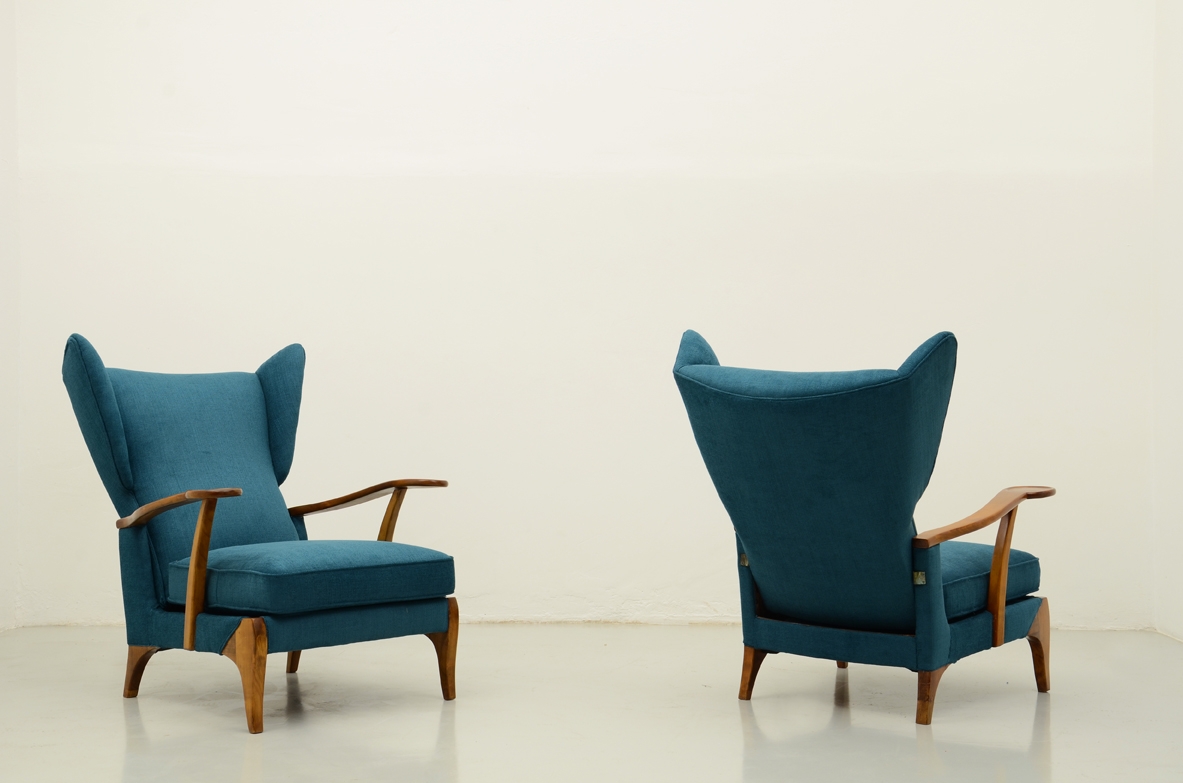 Pair of stunning 1940's adjustable armchairs in cherry wood.  Attr. Guglielmo Ulrich and Fede Cheti.