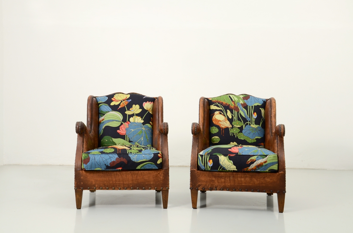 Pair of 1930's club armchairs.