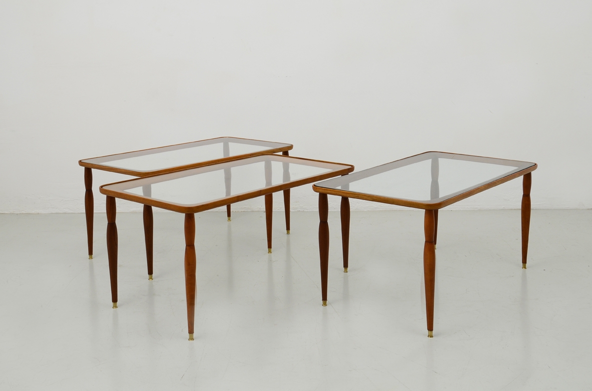 Adjustable coffee table in mahogany. Italian manufacture, 1950's