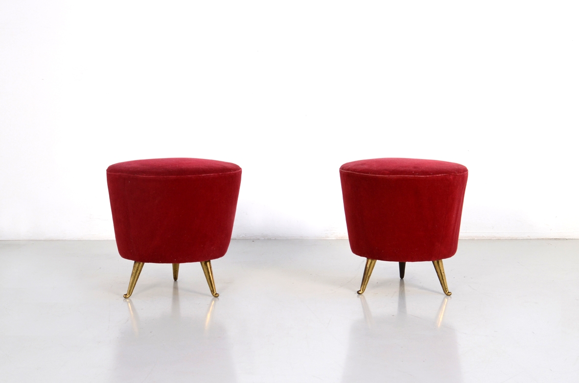 Italian 1950's pouf with bronze feet.
