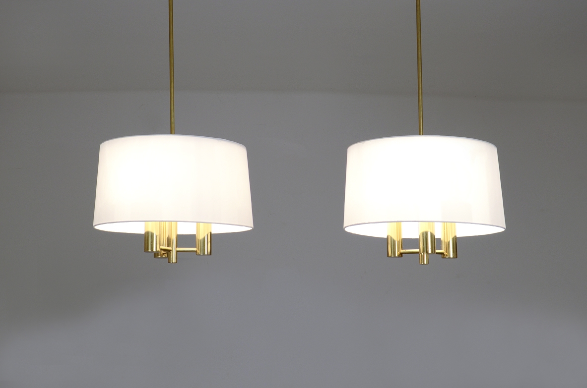 Coppia di lampade in ottone e cappello in seta, Svezia 1960ca