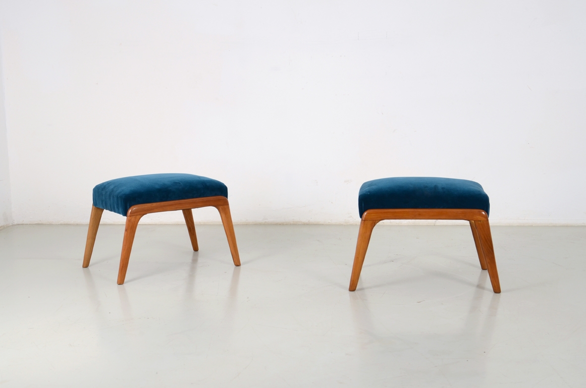 Pair of small stools in cherry wood, Italy 1950's.
