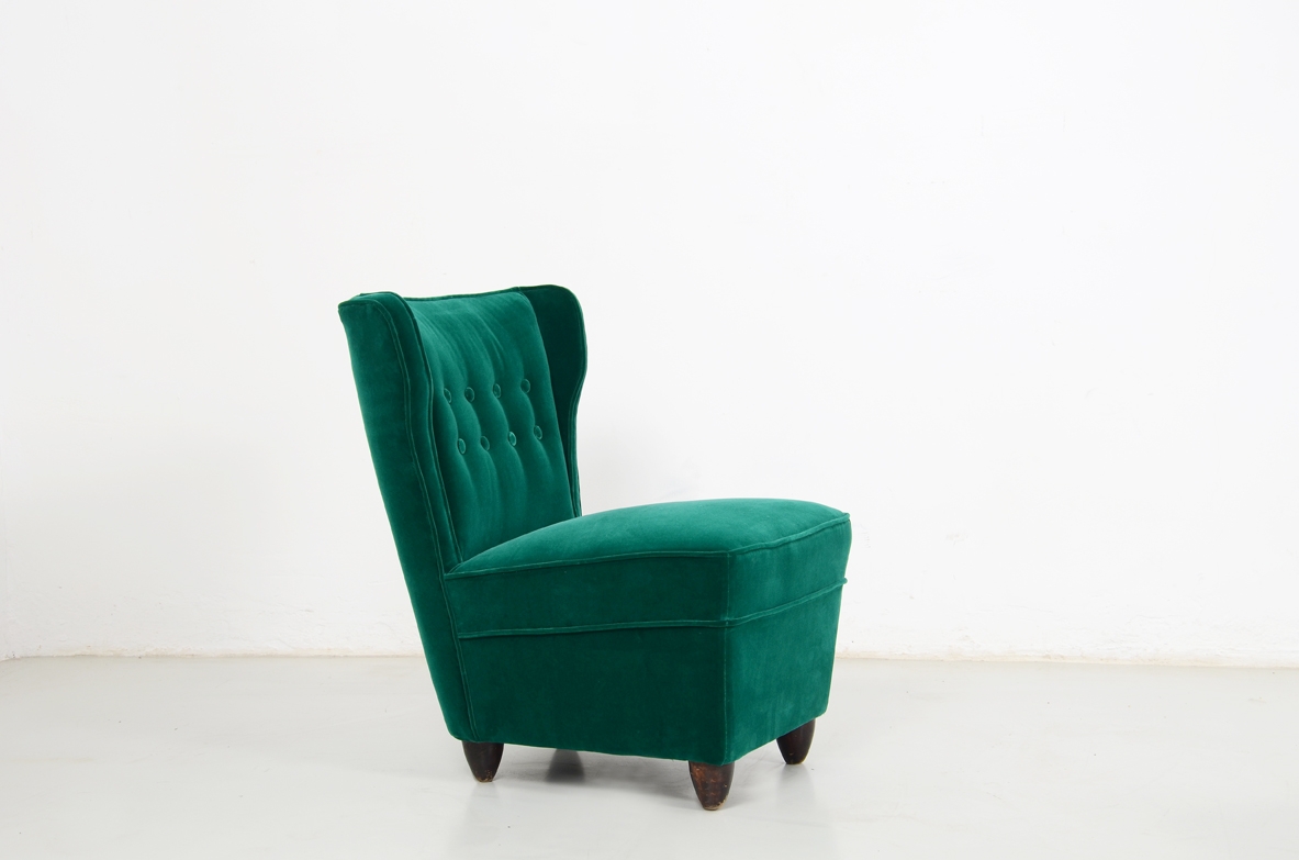 Melchiorre Bega, nice and elegant small 1940's pair of upholstered side chairs.
