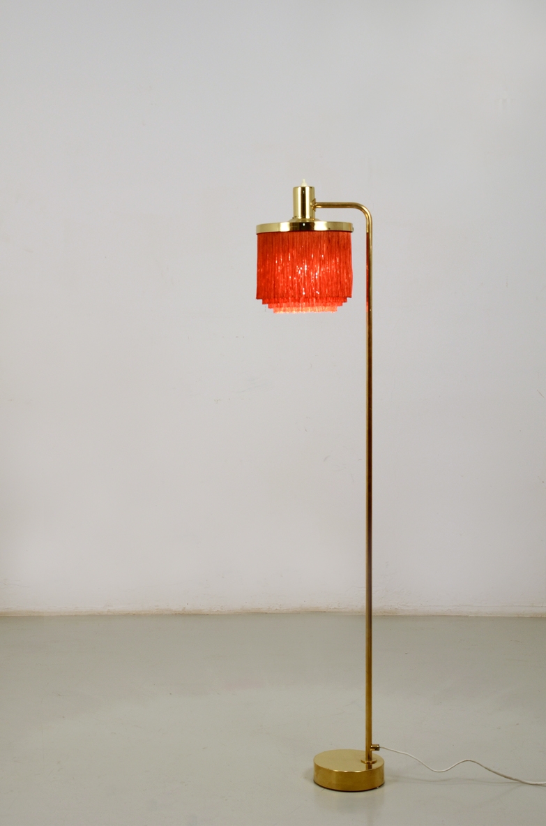 H.Agne Jacobsson, Sweden very rare 1950's floor lamp in btass with silk hair shade.
