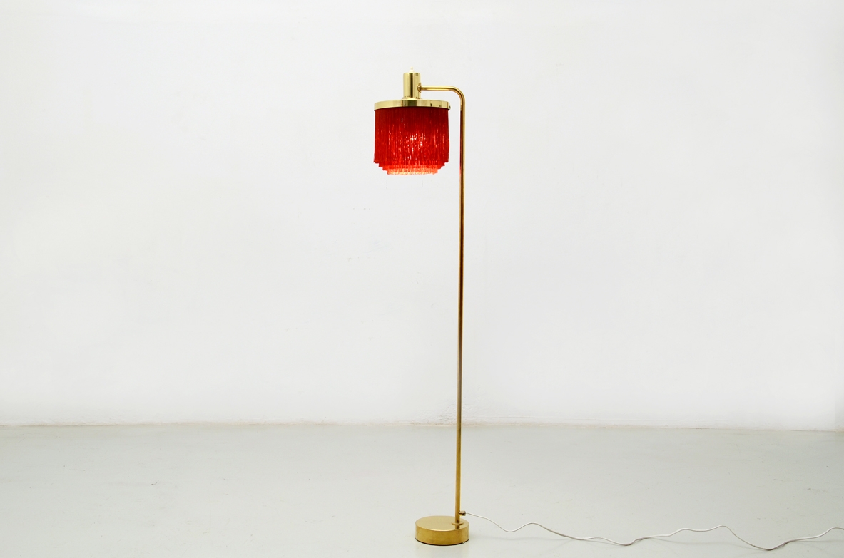 H.Agne Jacobsson, Sweden very rare 1950's floor lamp in btass with silk hair shade.
