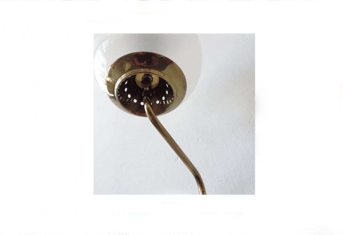 Luigi Caccia Dominioni, pair of LP11 wall lights in brass and satin glass, Azucena Italia, 1958.