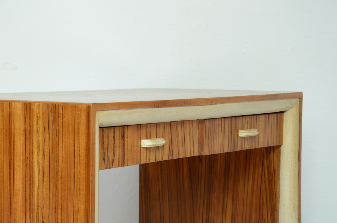 French elegant 1930's desk in zebrano wood and parchment details.