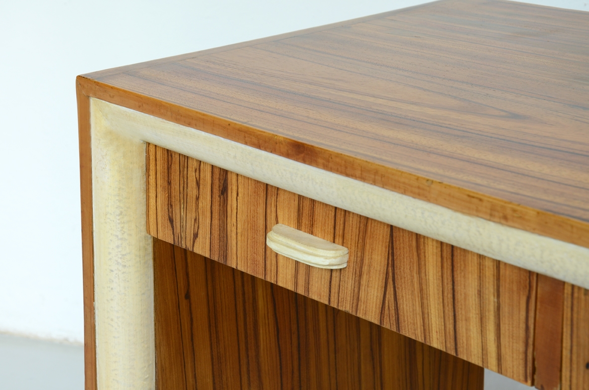 French elegant 1930's desk in zebrano wood and parchment details.