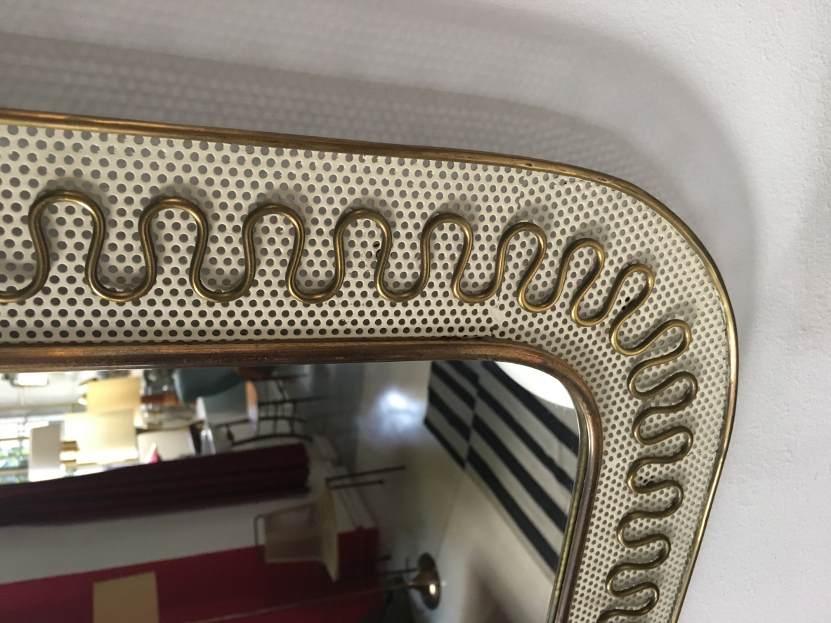 Carlo Erba, elegant 1950's mirror with metal and brass frame.