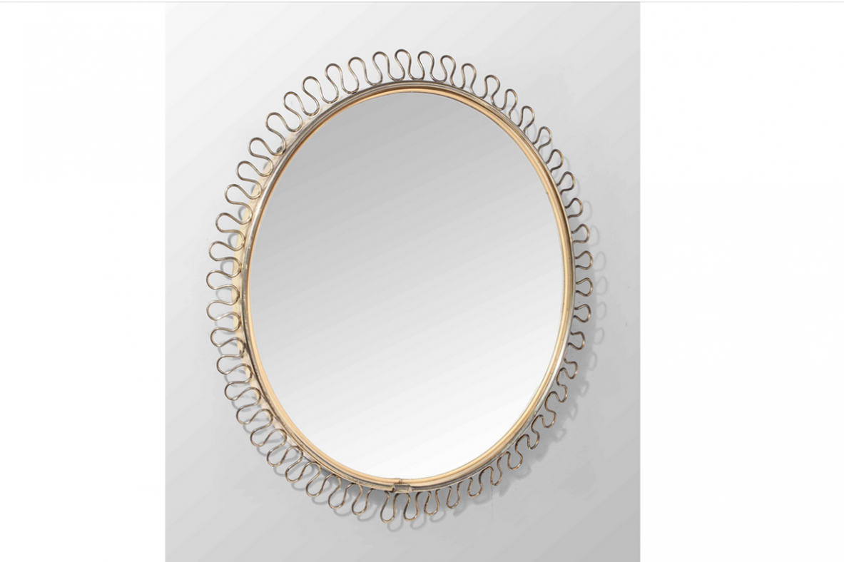 Small elegant convex mirror with nice brass frame, Italy 1950's.