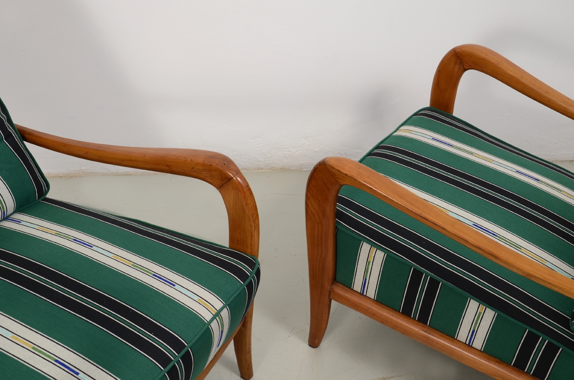 Paolo Buffa, pair of elegant armchairs in cherrywood, Italy 1940's.