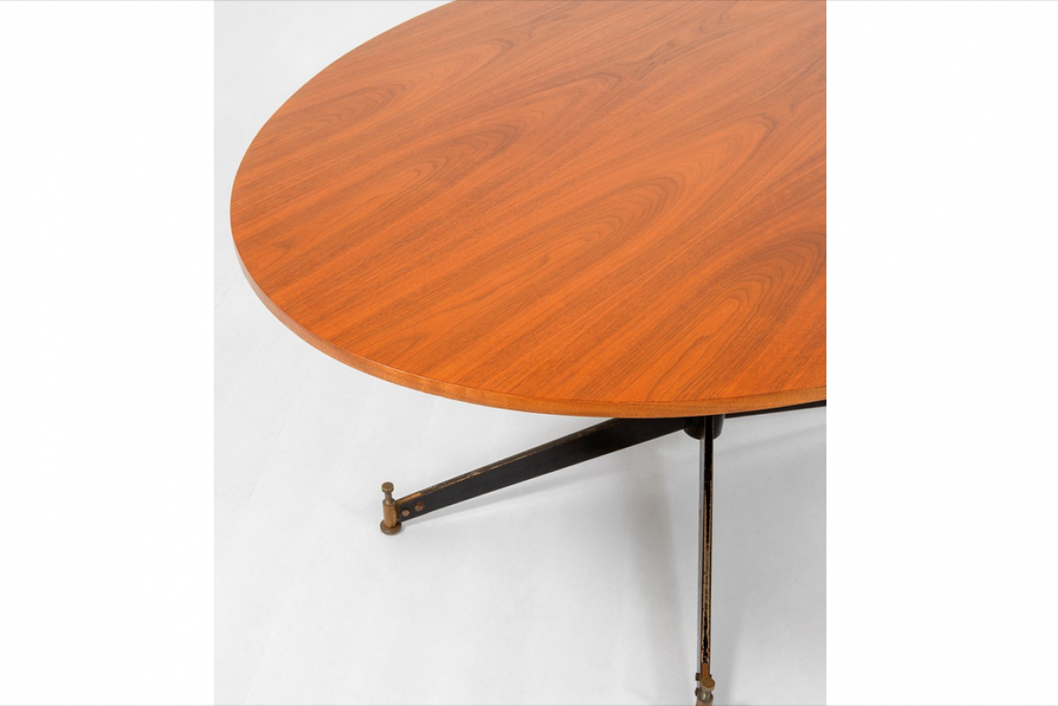 Ignazio Gradella, tavolo mod.T2con piano il legno, struttura in metallo smaltato e dettagli in ottone