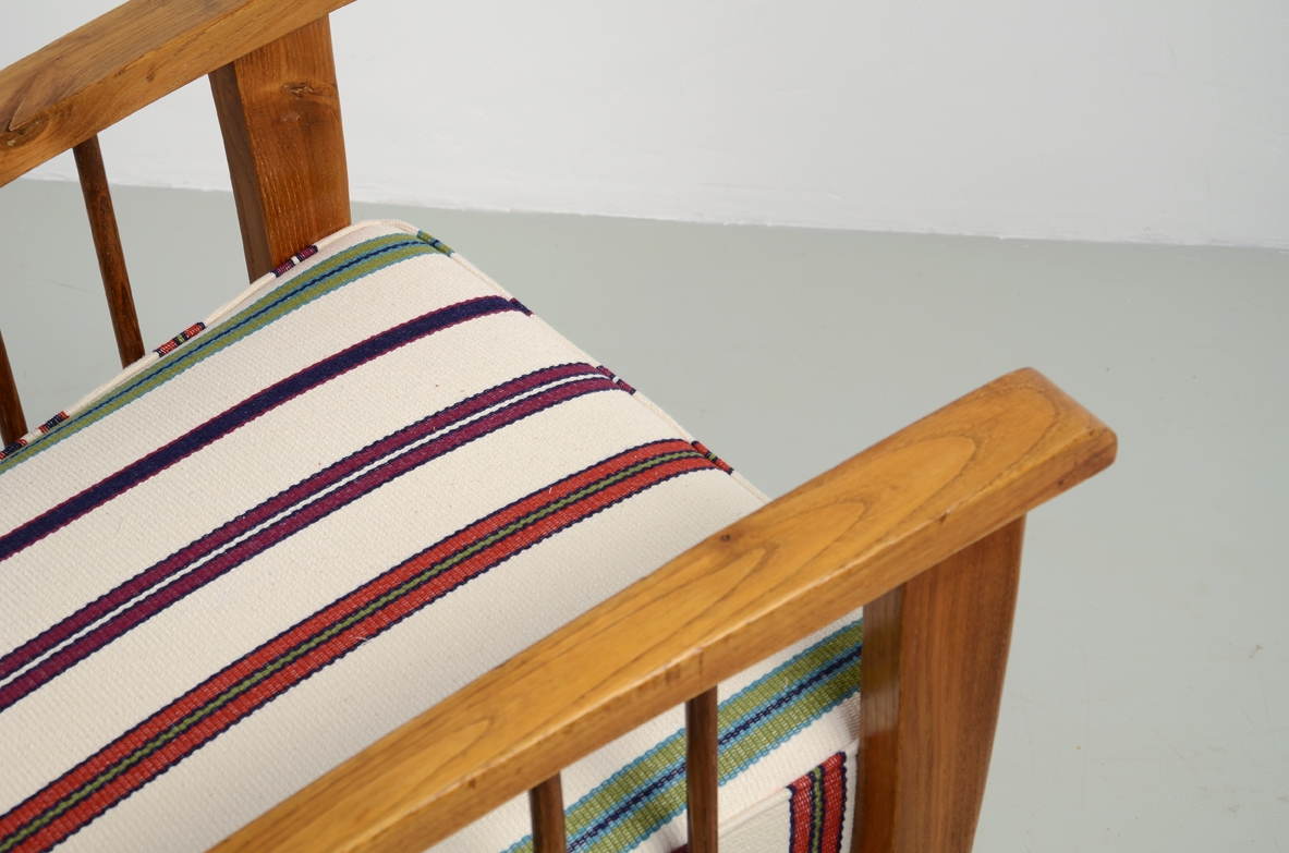 Maurizio Tempestini, very nice pair of 1950's high back armchairs in oak wood with upholstery.