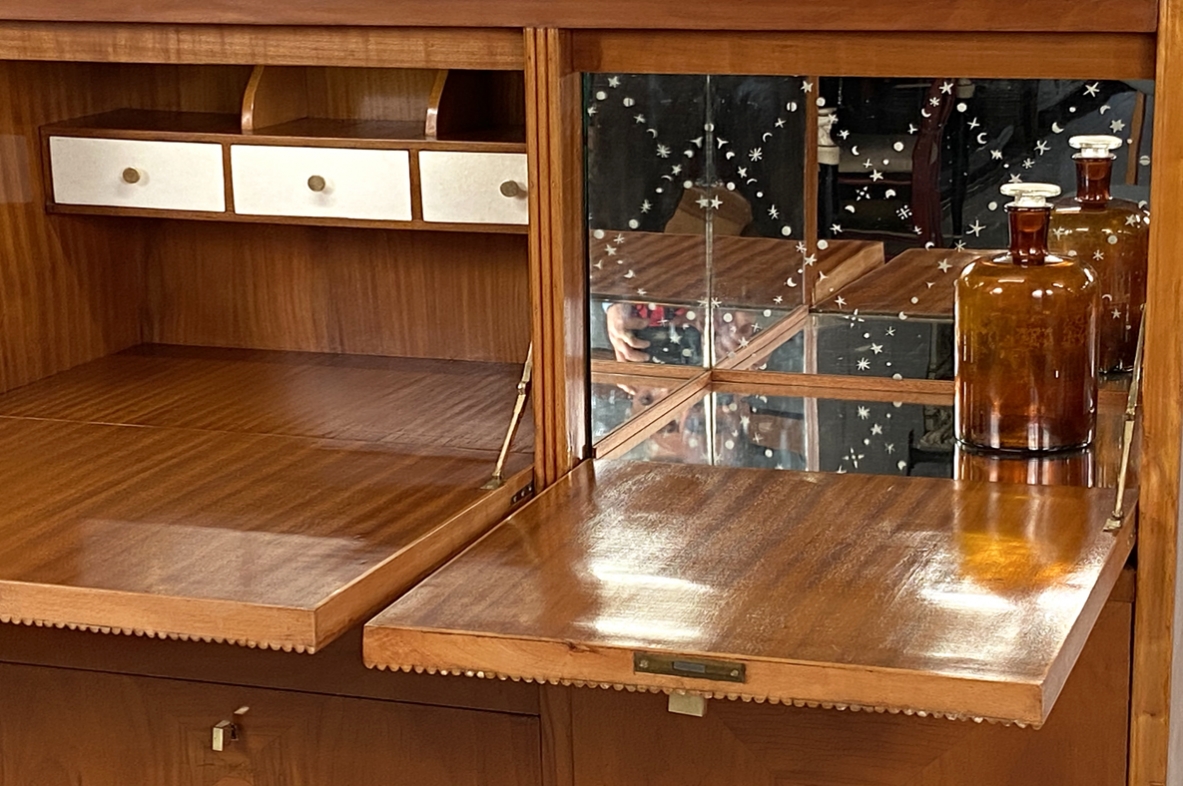 Italian vintage high cabinet with drawers and bar storage, 1940's