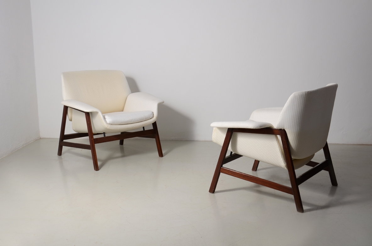 Gianfranco Frattini, pair of armchairs model 849, produced by Cassina, 1960's.