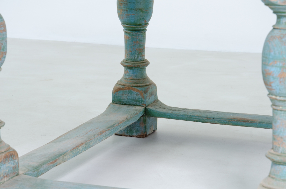 Antique table in light blue painted wood.  Austria, 1850's.