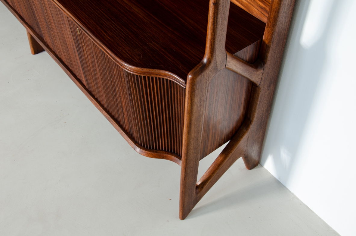 Ico Parisi, high cabinet with three central flap compartments and ribbed wood doors.