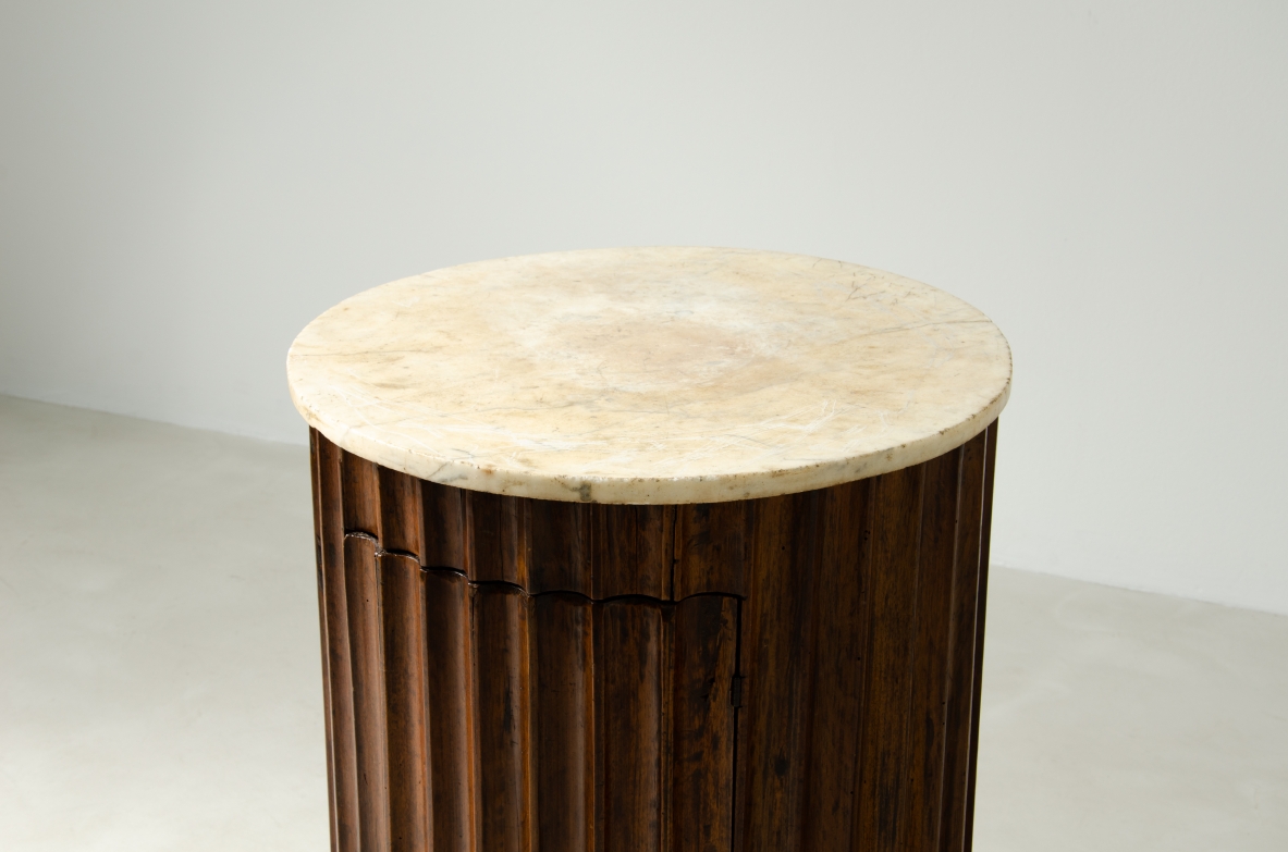 Column in fluted walnut with door and top in marble.  Italian manufacture, late Empire period, around 1830s.