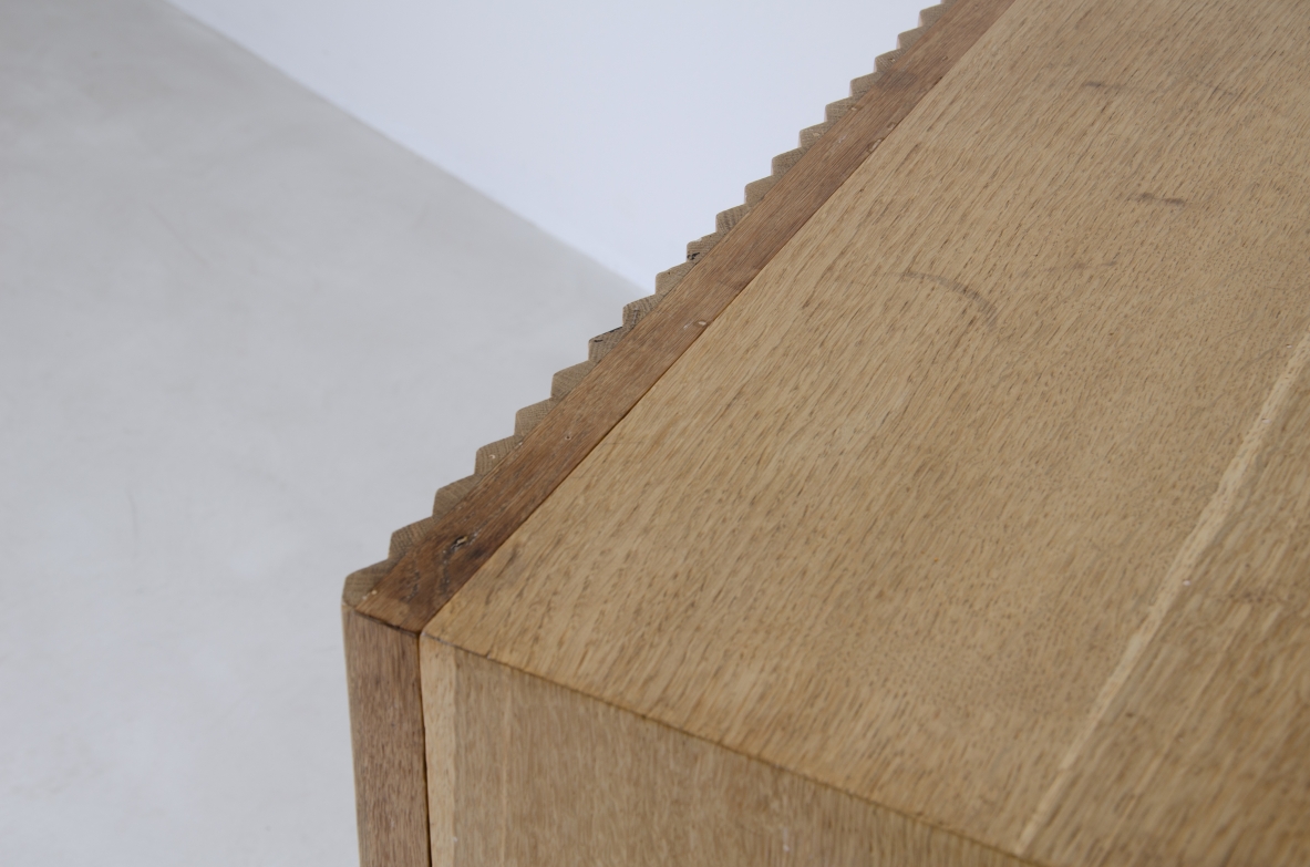 Small storage unit in light oak with ribbed wood front.  Italiy 1950s.