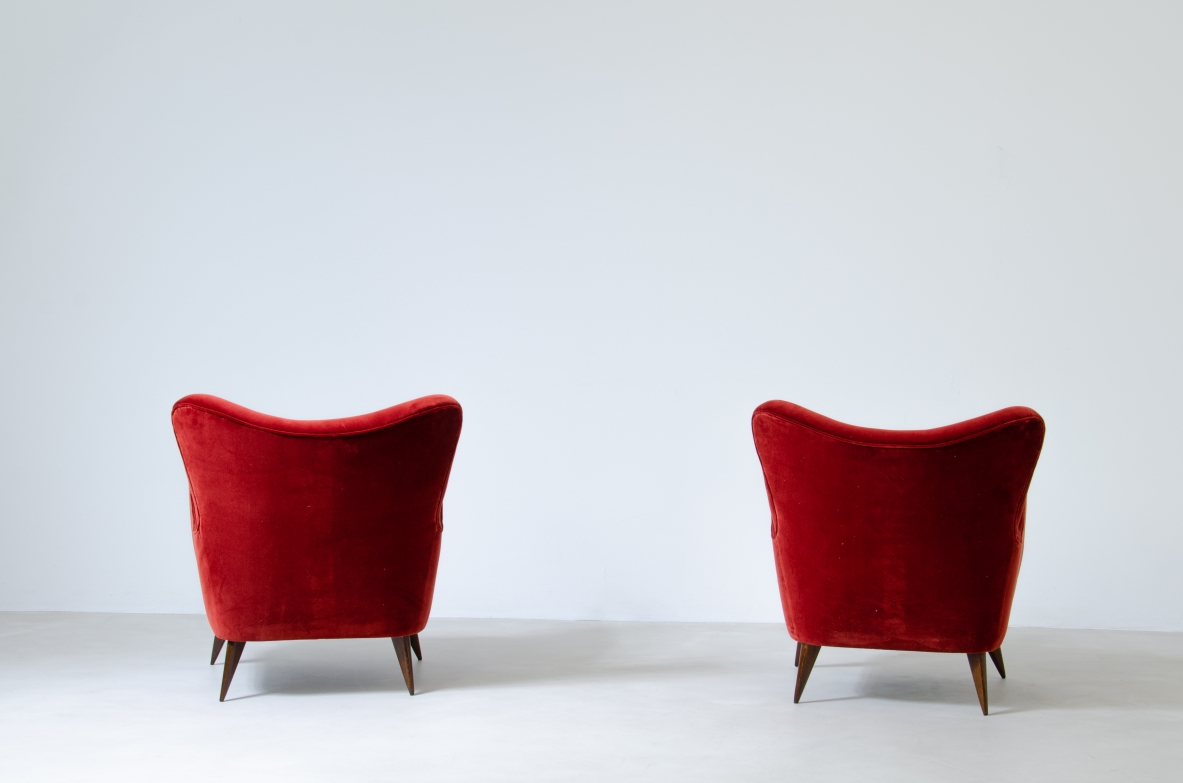 armchairs upholstered in velvet.  Isa Manufactory, Bergamo, Italy, 1950's.
