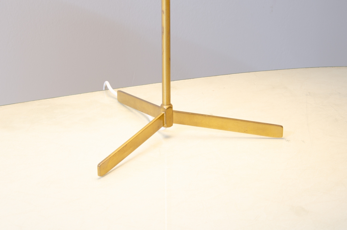 Pair of rare raw brass table lamps with fabric shade.  Falkenberg Manufactory, Sweden, 1950s.