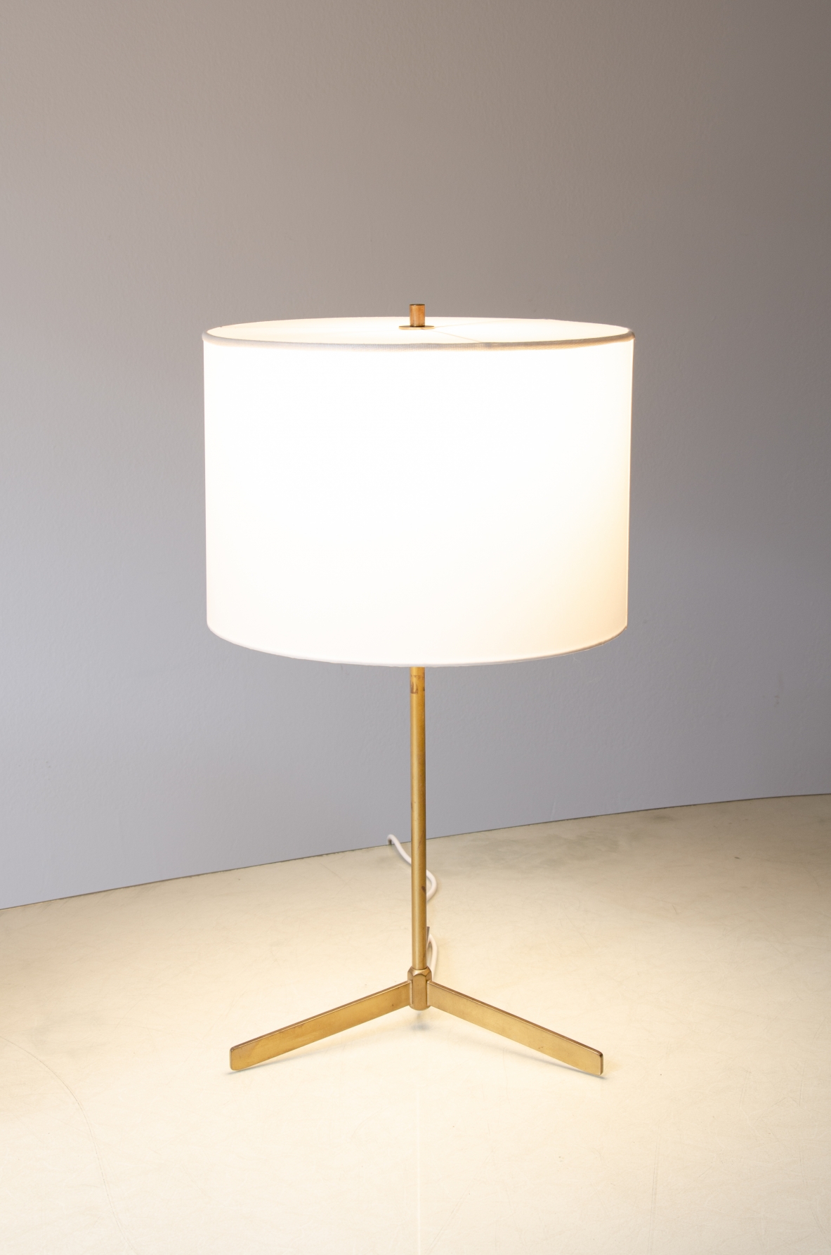 Pair of rare raw brass table lamps with fabric shade.  Falkenberg Manufactory, Sweden, 1950s.