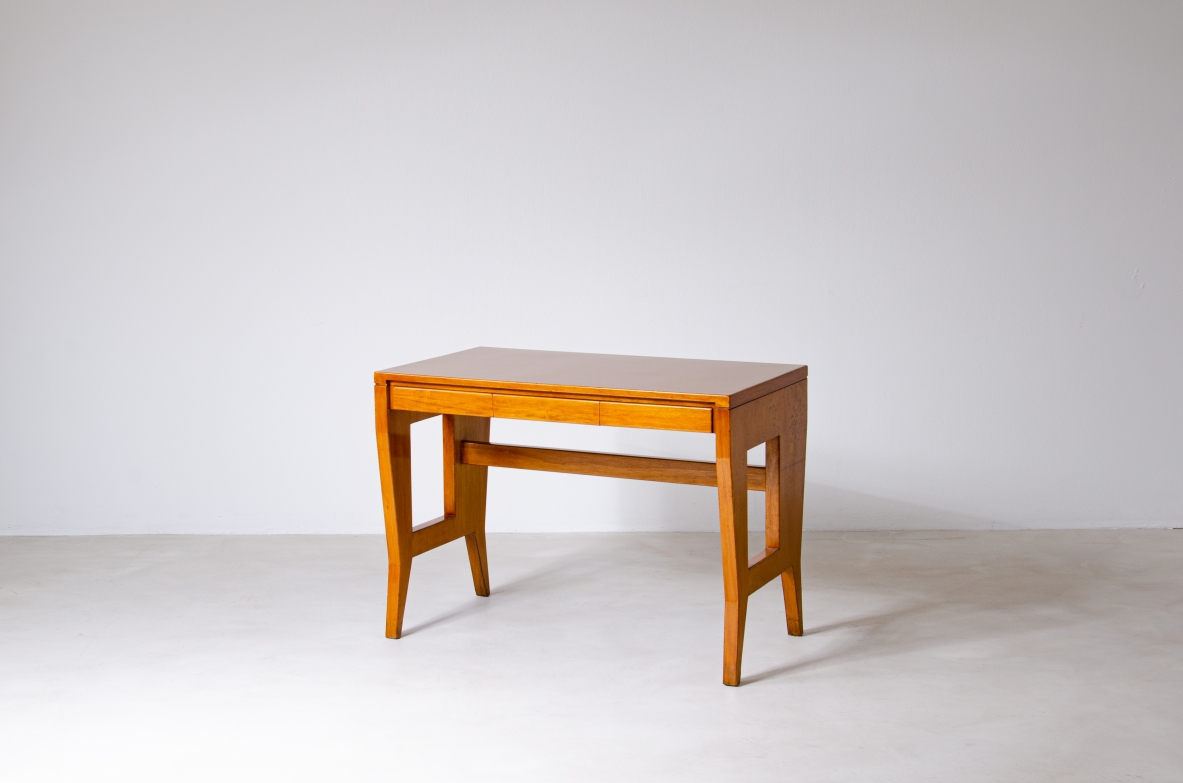 Giò Ponti, desk with wooden structure and brass tips, original brand BNL
