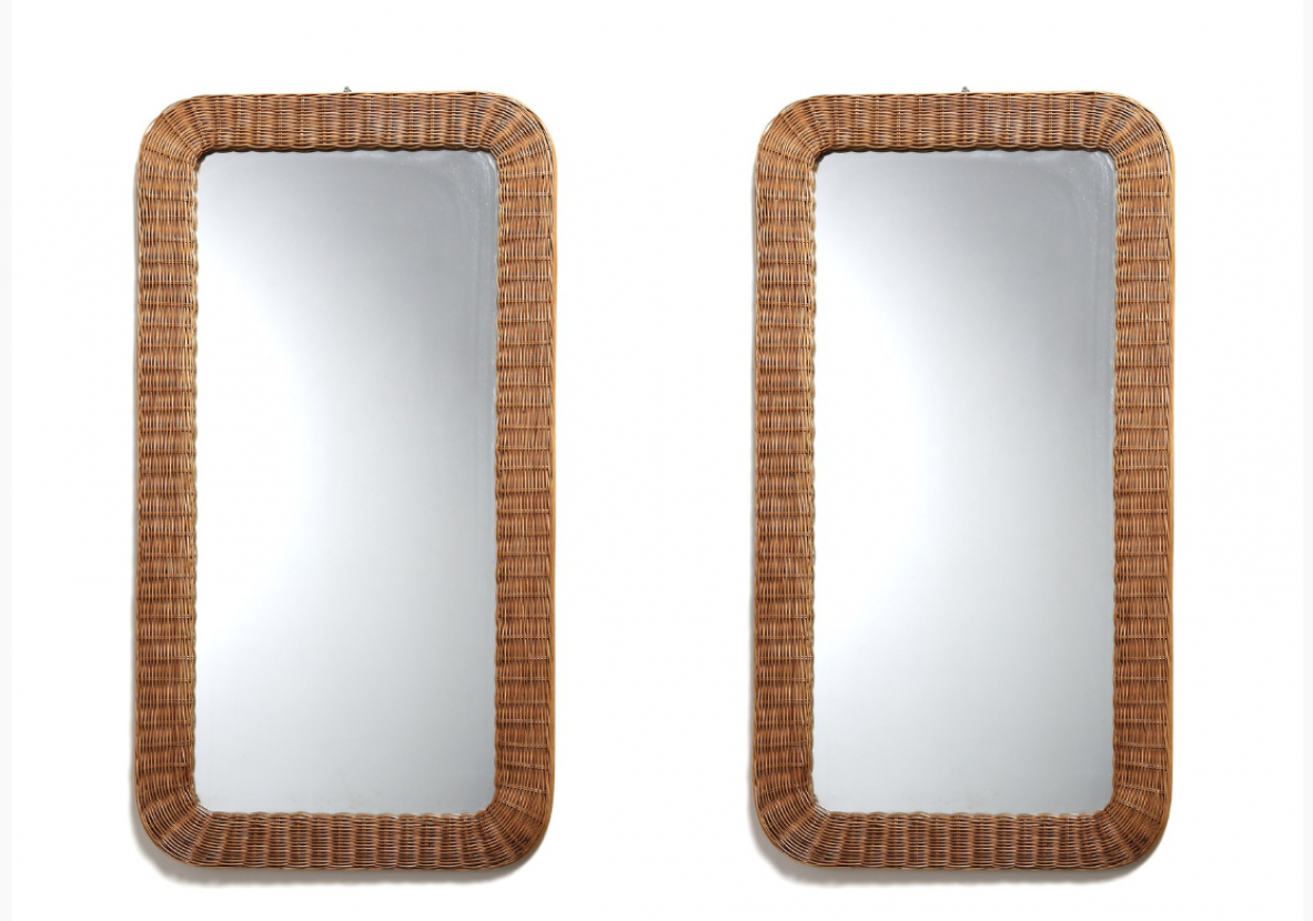 Pair of mirrors in woven cane.  Italian manufacture, 1960s. 