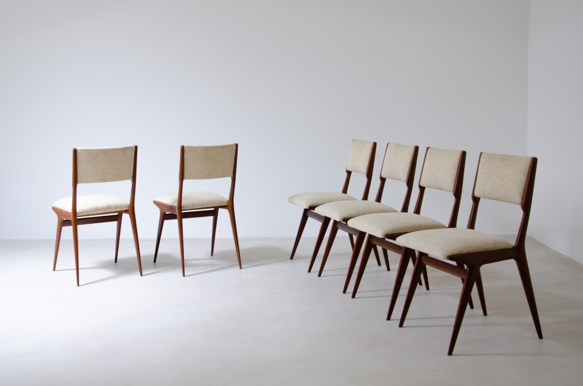 Carlo de Carli (1910 - 1999)  Set of six Model 158 chairs with upholstered seat and back.  Produced by Cassina, 1953-1954