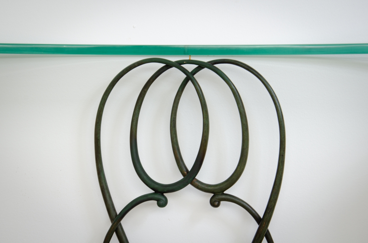 Elegante console con montanti laterali rivestiti in pergamena Attr.Guglielmo Ulrich, 1940ca.