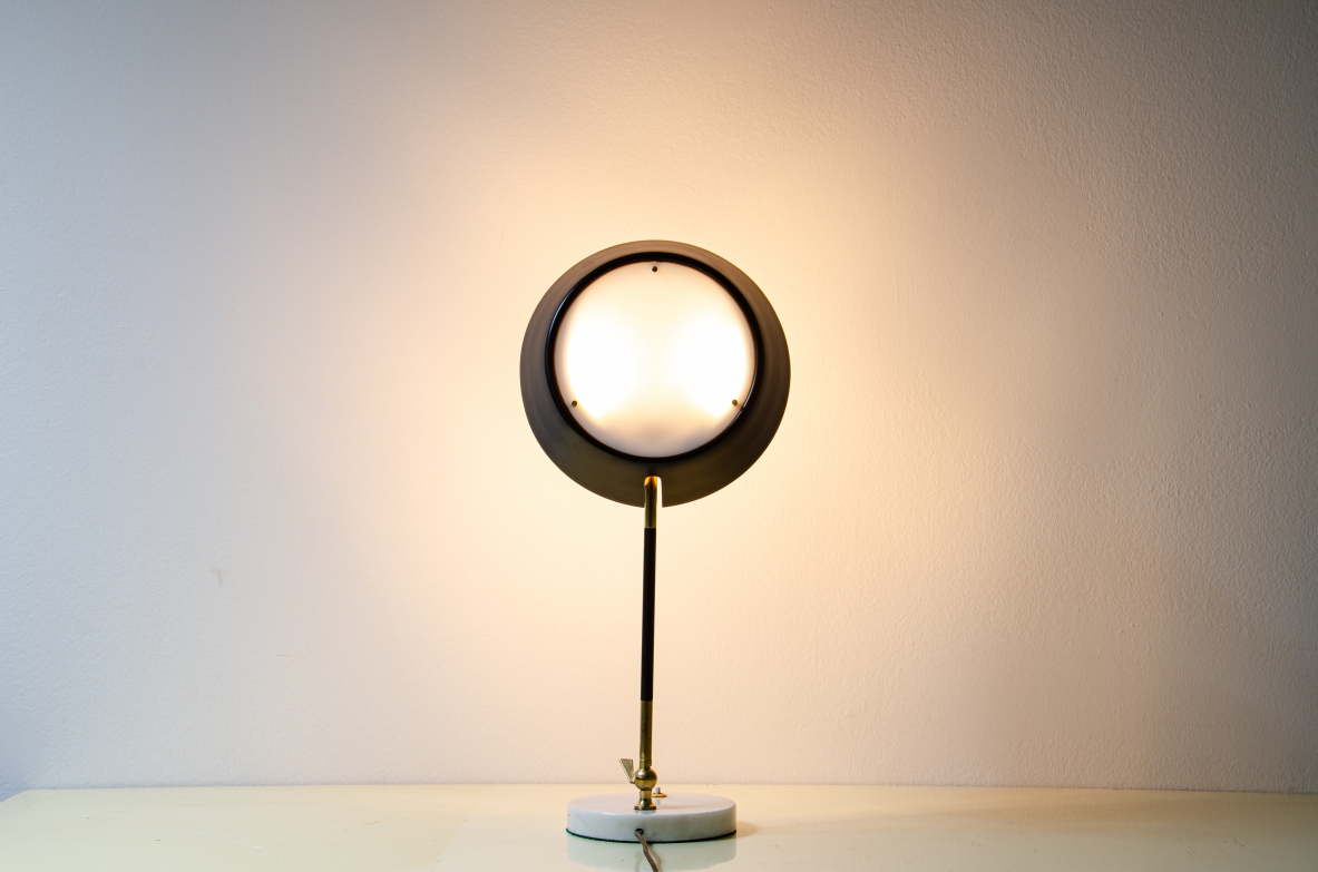 Stilux Milano Table lamp in painted metal and perplex and marble base.  Italian manufacture, 1950s