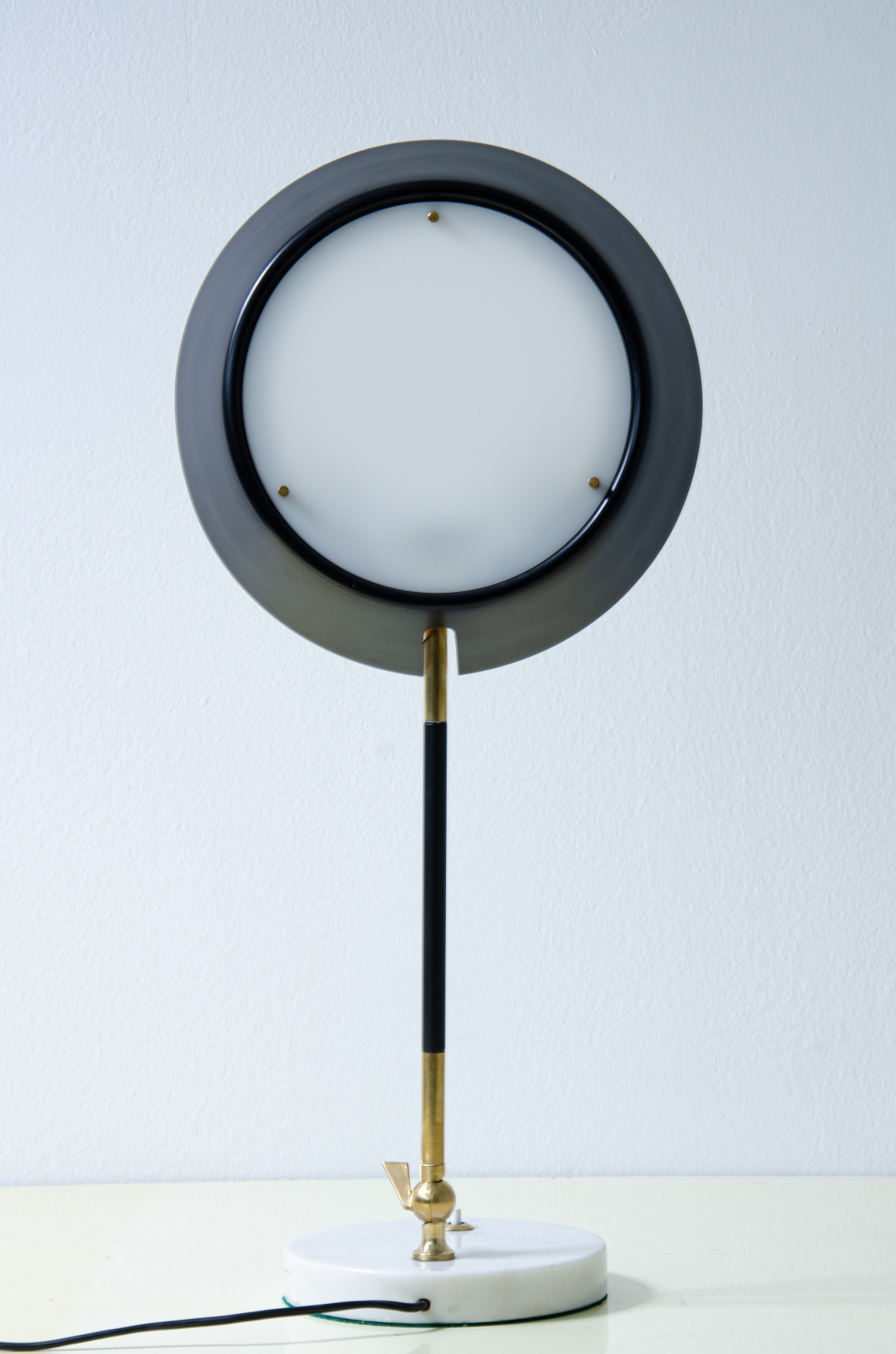 Stilux Milano Table lamp in painted metal and perplex and marble base.  Italian manufacture, 1950s