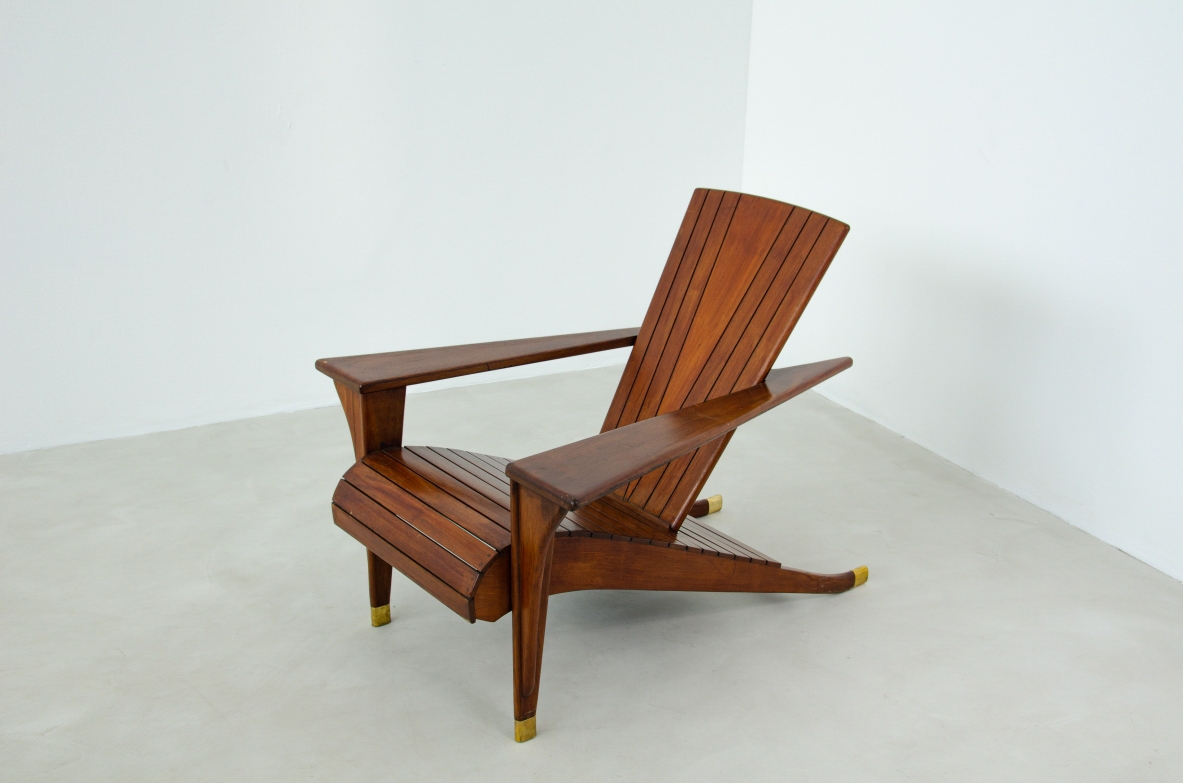 Gualtiero Spezza,  Rare pair of mahogany armchairs with brass tips.  1940's Italian manufacture.