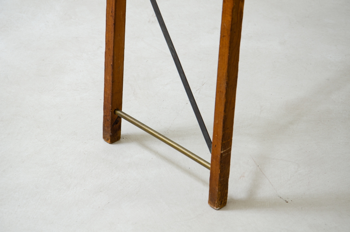 Console table with wooden structure, metal supports and irregular-shaped marble top. Italian manufacture, 1950's.