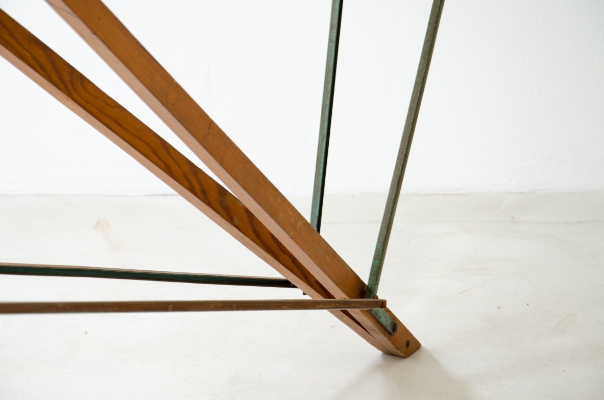 Console table with wooden structure, metal supports and irregular-shaped marble top. Italian manufacture, 1950's.