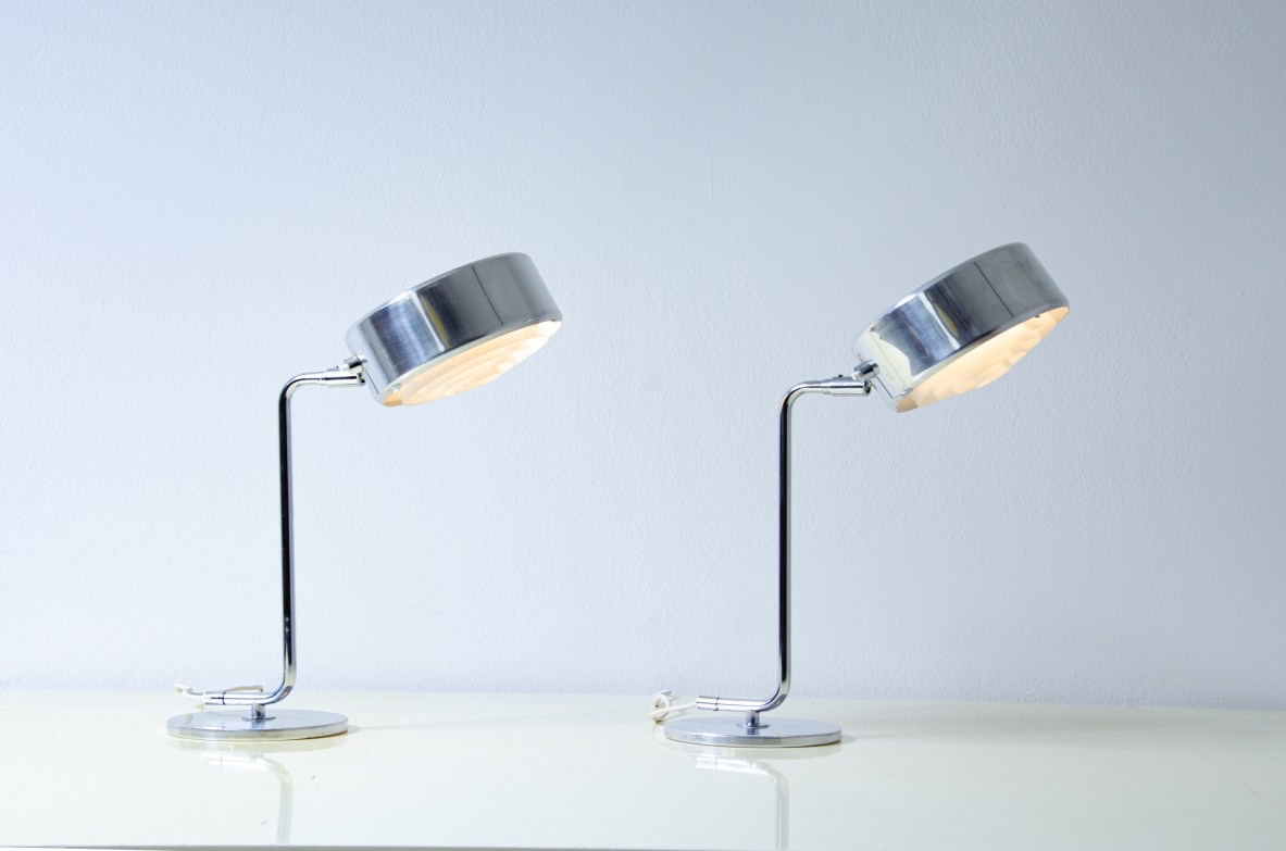 Hans Pherson. Rare pair of polished steel lamps. Sweden 1960ca