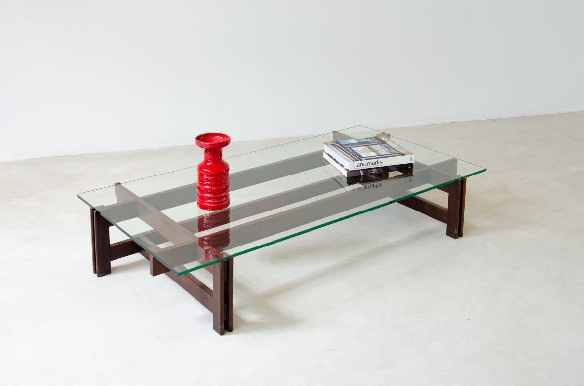 Ico Parisi. Low table with wooden base and glass top. Cassina production, 1958.